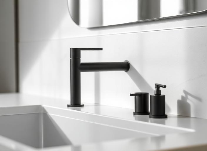 Moderne minimalistische Bad-Armatur in Mattschwarz
